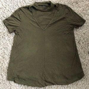 Olive Green Shirt with Cutout Neck